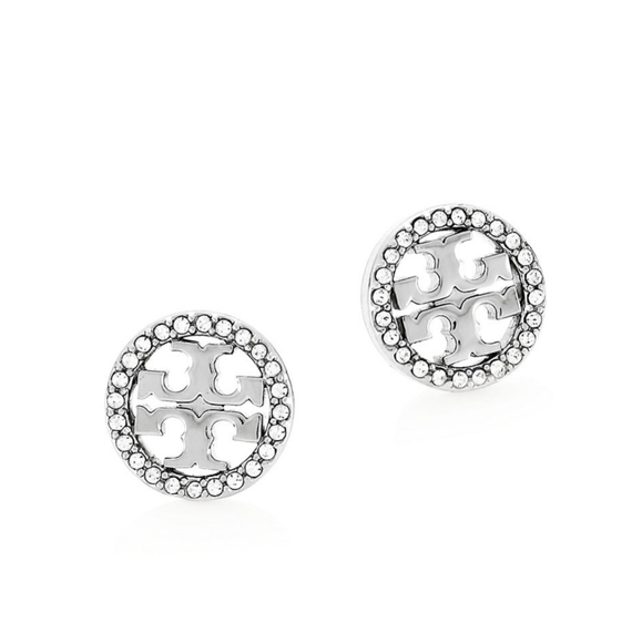 Tory Burch circle crystal stud earrings silver new - Picture 3 of 9